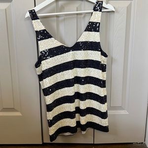 COPY - NWT JCREW Medium Navy and Cream stripe sequin tank.